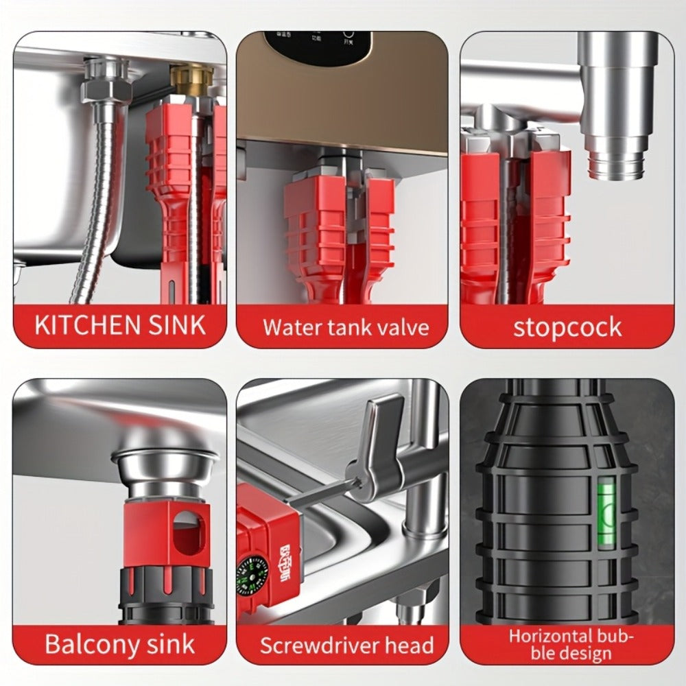 Sink Wrench Kit 18-in-1 Plumbing Tool Set – Universal Faucet Basin Wrench for Tight Spaces, Non-Slip Ergonomic Handle