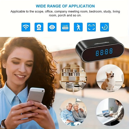 Security Camera 1080P Clock-Format Model with 64GB Card, Battery Power, Infrared Night Vision and Loop Recording