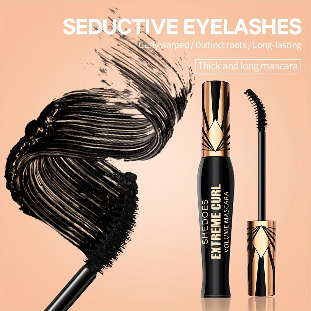 Black Mascara Two-Piece Set with Gold Crown-Style Caps and Curved Black Bristle Applicator Wands