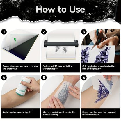 Thermal Tattoo Transfer Paper 40 Sheets Peripage Ink-Free A4 Stencil Paper High Definition Fast Imaging for Tattoo Stencil Printer