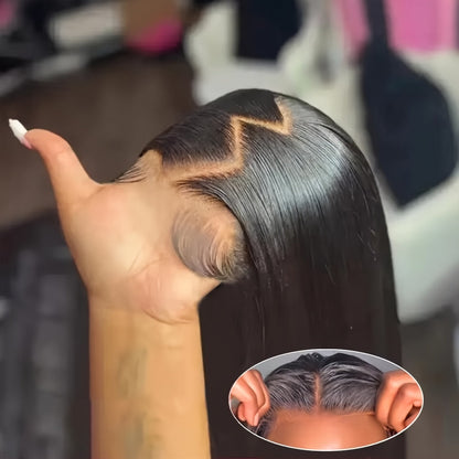 Wig Bone-Straight Glueless Human Hair in Natural Black, 10-34 Inch Options with Pre-Cut 6x4.5 Lace