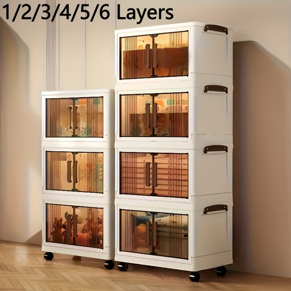 Folding Storage Cabinet 1-6 Tier Collapsible Stackable Organizer with Wheels and Lids – Extra Large Foldable Storage Locker for Closet