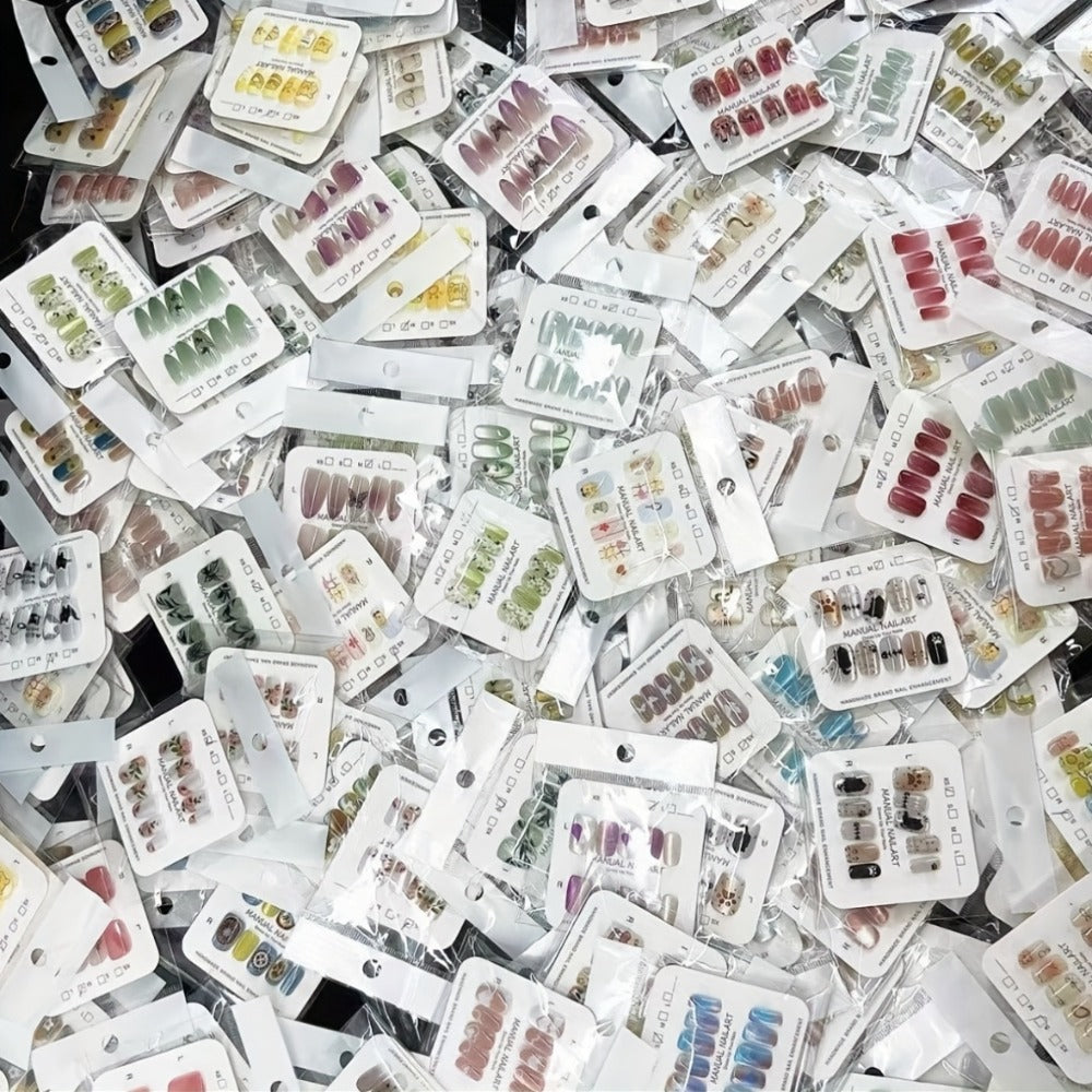 Press On Nails 96-Piece Long Full-Cover Set with Random Assorted Glossy Designs and Multi-Pack Options