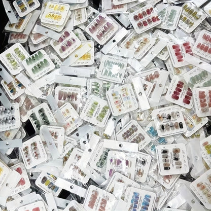 Press On Nails 96-Piece Long Full-Cover Set with Random Assorted Glossy Designs and Multi-Pack Options