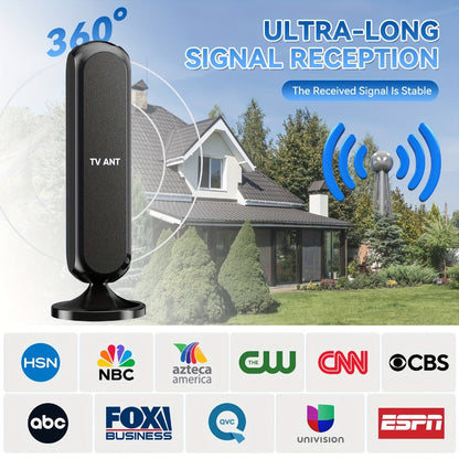 TV Antenna with Vertical Flat Panel, 16-Foot Coaxial Cable, USB-Powered Amplifier and Indoor Stand