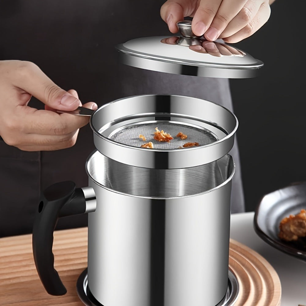 Grease Container with Strainer Stainless Steel – Kitchen Bacon Fat Storage Can with Easy Pour Handle for Cooking Oils and Fats