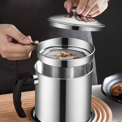 Grease Container with Strainer Stainless Steel – Kitchen Bacon Fat Storage Can with Easy Pour Handle for Cooking Oils and Fats