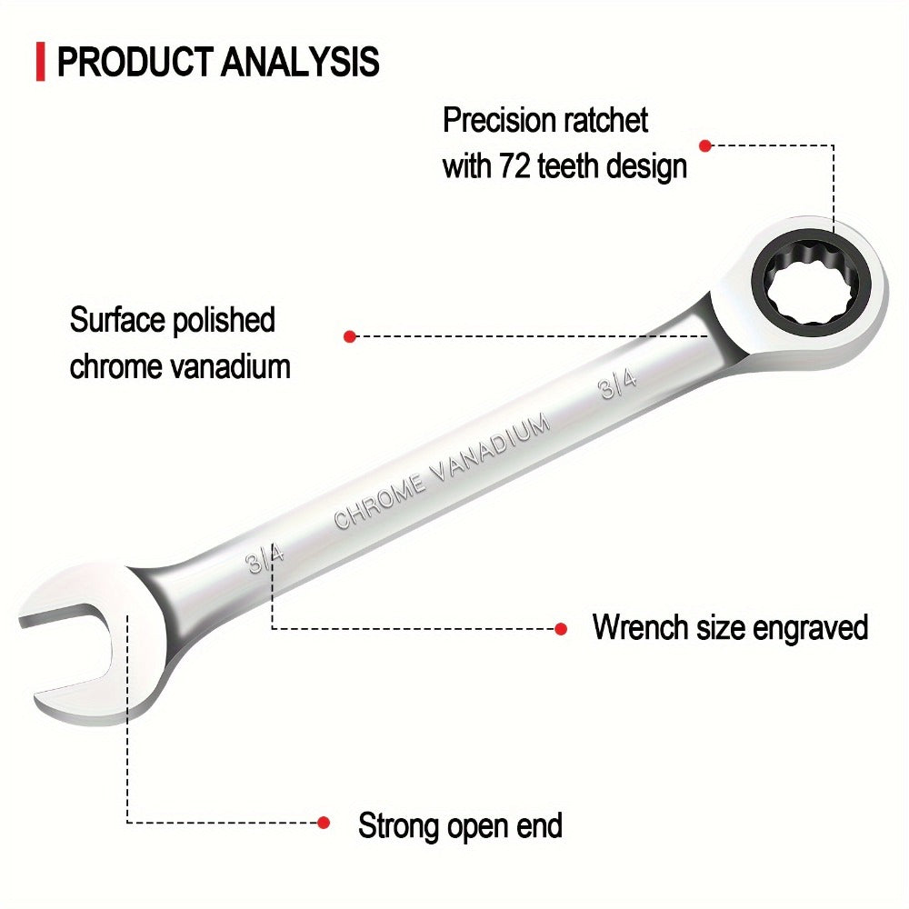 Combination Ratcheting Wrench Set 22pcs SAE & Metric, 1/4"-3/4" & 6-18mm Chrome Vanadium Steel, 72-Tooth Ratchet Wrenches with Oxford Bag