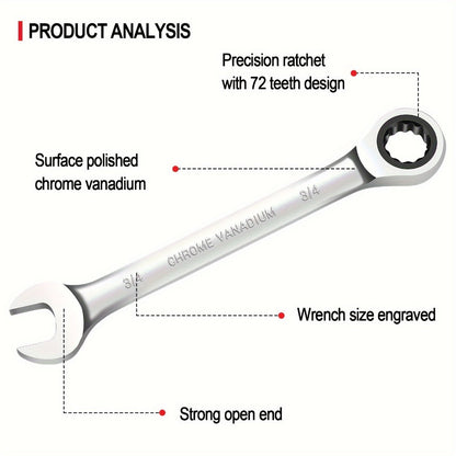 Combination Ratcheting Wrench Set 22pcs SAE & Metric, 1/4"-3/4" & 6-18mm Chrome Vanadium Steel, 72-Tooth Ratchet Wrenches with Oxford Bag