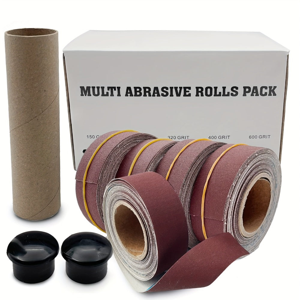 Sandpaper Roll with Dispenser, Aluminum Oxide Multi-Grit Emery Cloth 80-600, 4/5/6 Piece Set, 236 Inch for Wood Metal Glass Woodworking