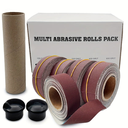 Sandpaper Roll with Dispenser, Aluminum Oxide Multi-Grit Emery Cloth 80-600, 4/5/6 Piece Set, 236 Inch for Wood Metal Glass Woodworking