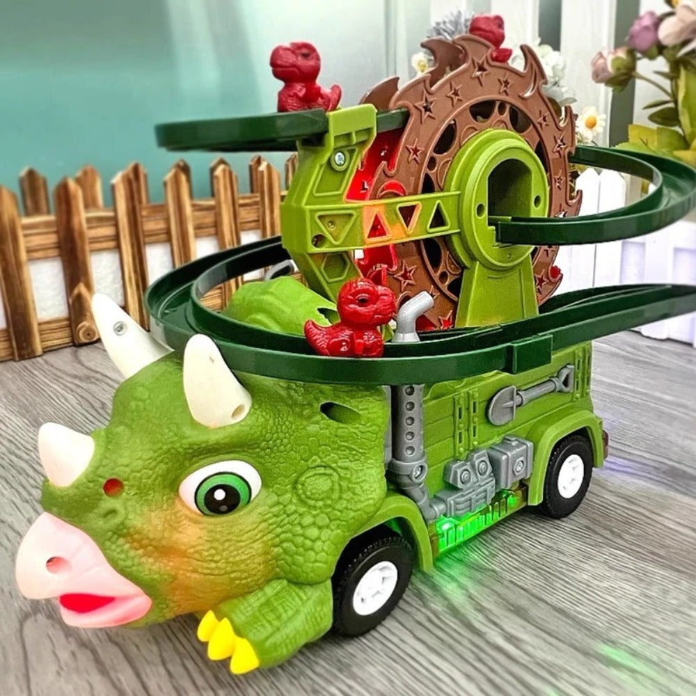 Toddler Dinosaur Track Set Orbital Triceratops Electric Stair Slide Roller Coaster Toy with Lights & Music