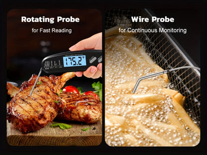 Instant Read Meat Thermometer with Dual Probes Backlit LCD Digital Cooking Thermometer for Grilling, Camping and Outdoor Meals