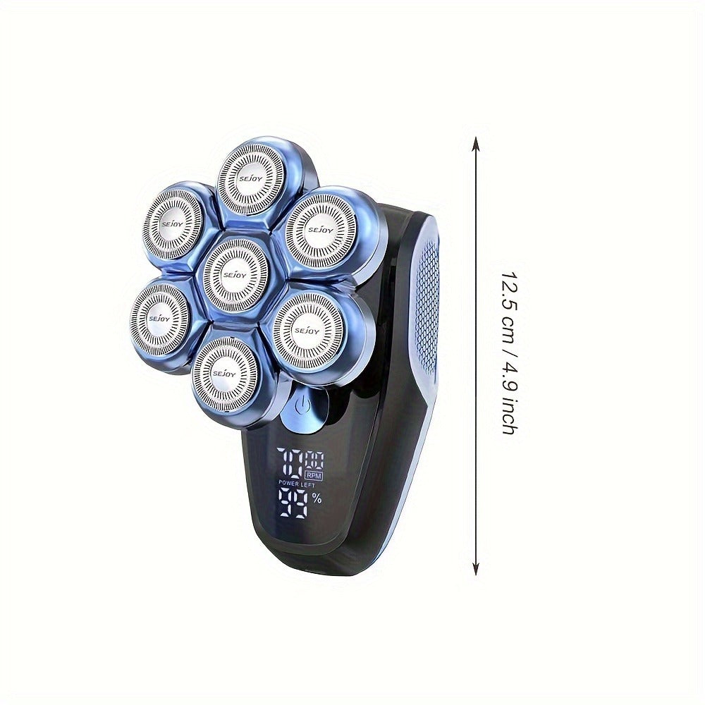 Electric Head Shaver for Bald Men 7D 7 Floating Heads – All-in-One Grooming Kit with Nose Hair Trimmer & Facial Cleaning Brush