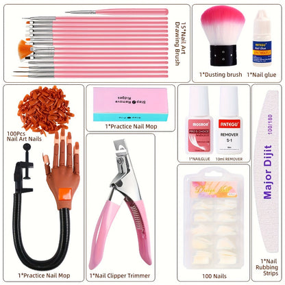 Nail Practice Hand Flexible Fake Hand Model Training Kit for Acrylic Nail Art, Nail Glove Set with Pink Hand