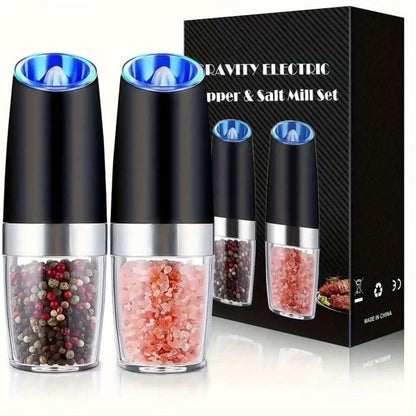 Electric Salt and Pepper Grinder Set 2PCS, Battery-Powered, LED Light, One-Handed Operation, Adjustable Coarseness