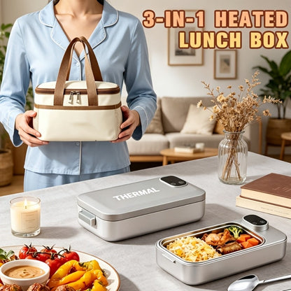 Electric Lunch Box Food Heater 3-in-1 USB Heated Bento Box, Stainless Steel Portable Warming Lunch Box with Adjustable Temperature