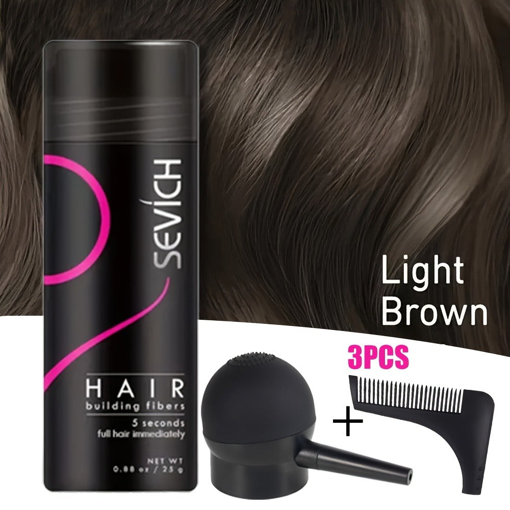 Keratin Hair Fibers 3-Piece Kit with Spray Pump & Optimizer, Instant Thickening Powder for Thinning Hair & Beard