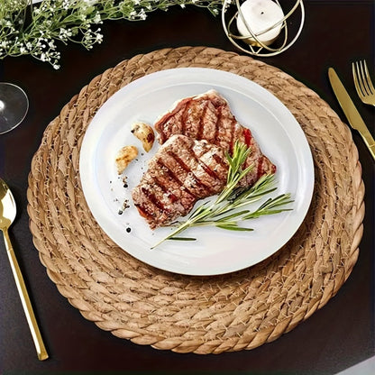 12pcs Rattan Placemats Natural Wicker Round Table Mats Heat-Resistant 11.8" Kitchen Dining Decor Bohemian