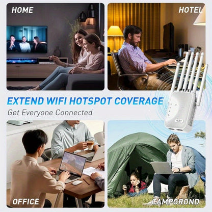 WiFi Range Extender 1800Mbps WiFi 6 Dual-Band 2.4/5GHz with Six Antennas, Ethernet Port and White Wall-Plug Design