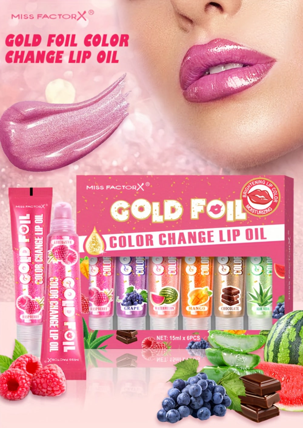 pH Color Changing Lip Balm Set 6pcs 6 Fragrances – Deep Moisturizing Brightening Glossy Tinted Lip Care, 0.51oz Each