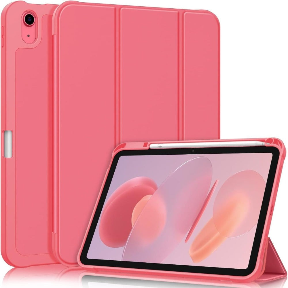 Pink Folio Tablet Case for 10.9-Inch iPad 10th Generation 2022 with Pencil Holder and Tri-Fold Stand