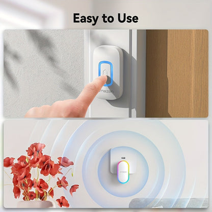 USB Plugin Wireless Doorbell Kit with 60 Melodies, 5 Volume Levels & Colorful LED Indicator, 1000ft Range