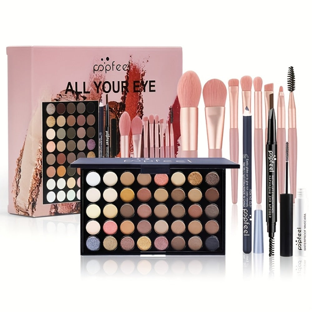 Squalane Eye Makeup Kit 40 Shades – Berry Pink Purple Shimmer Eyeshadow Palette with Mascara, Eyeliner, Brow Pen & Brush