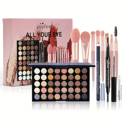 Squalane Eye Makeup Kit 40 Shades – Berry Pink Purple Shimmer Eyeshadow Palette with Mascara, Eyeliner, Brow Pen & Brush