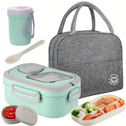 2-Layer Bento Lunch Box Set with Cup and Meal Bag - Multi-Grid Lunch Box for School, Office & Outdoor Picnics