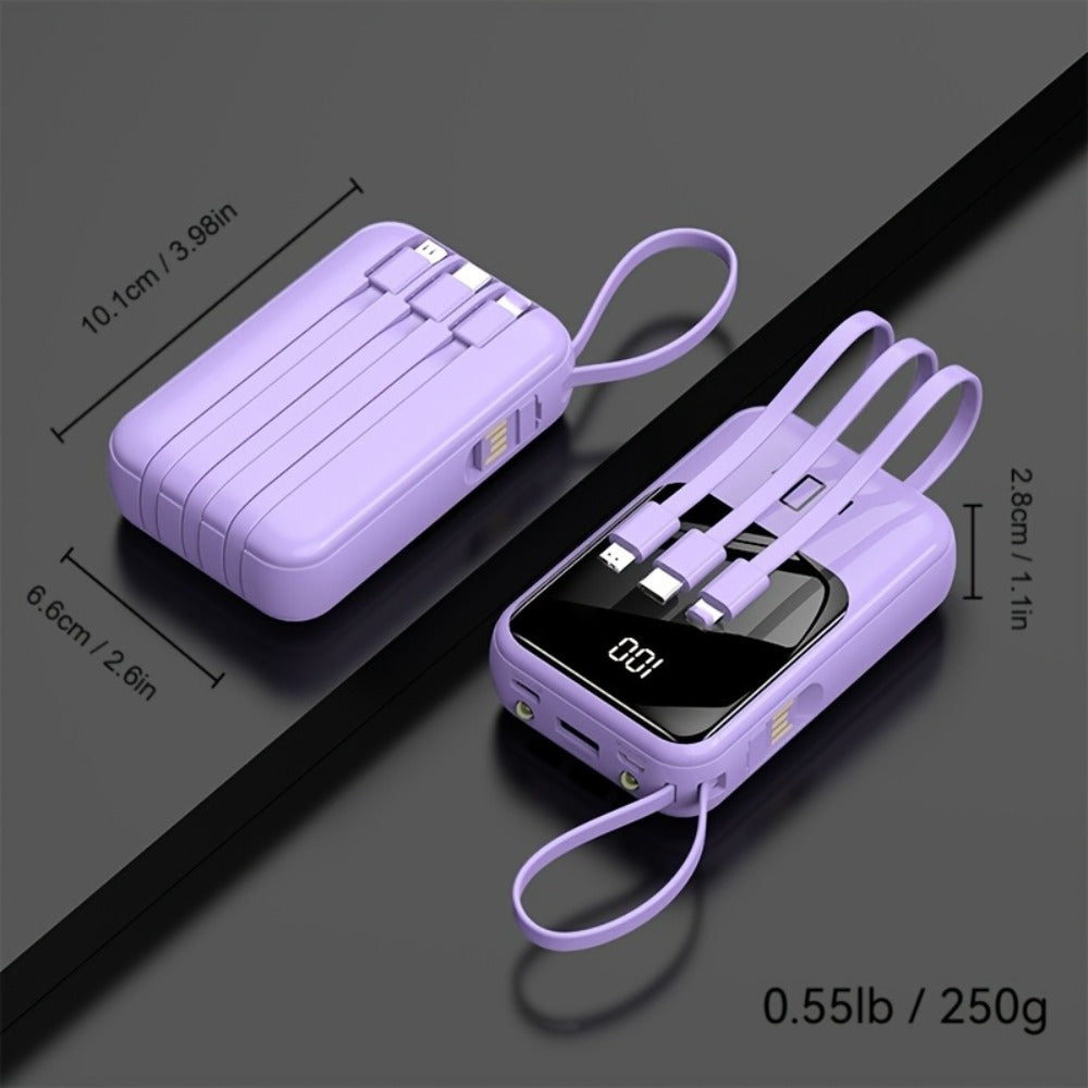 Power Bank 21000mAh Mini with 5W or 22.5W Power Options, Built-In Cable Set and LED Display