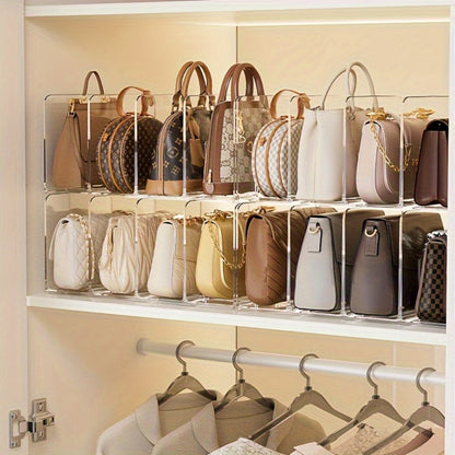 Purse Organizer for Closet 4-Pack, Clear Plastic Bag Storage Divider Shelf, Handbag Holder for Wardrobe