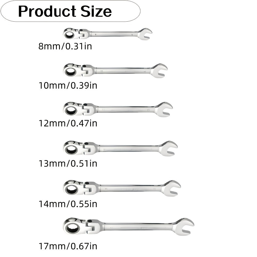 Ratchet Wrench Set 6-Piece Double-Ended Quick Release – Metric 8-17mm, 72-Tooth, Adjustable Combination Wrench Kit with Storage Bag