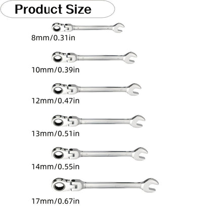 Ratchet Wrench Set 6-Piece Double-Ended Quick Release – Metric 8-17mm, 72-Tooth, Adjustable Combination Wrench Kit with Storage Bag