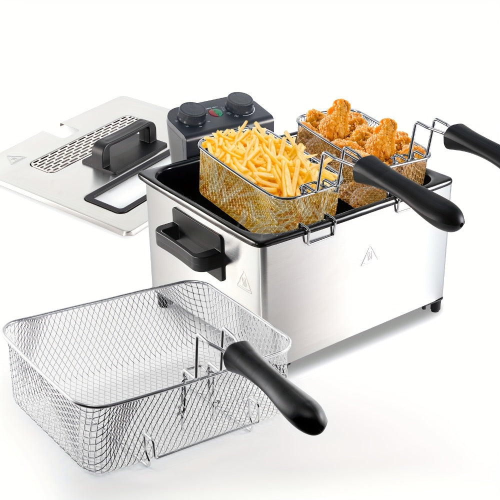 Electric Deep Fryer 1700W, Large Deep Fryer with Adjustable Time & Temperature Control, Stainless Steel Frying Basket