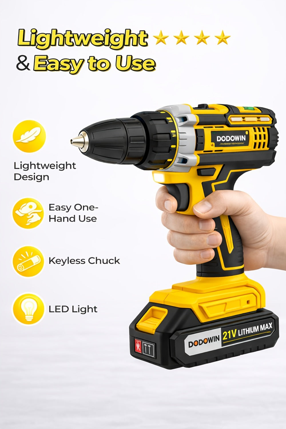 Cordless Impact Drill Set 12V / 21V Electric Drill Kit, 45Nm Torque, 2-Speed, Keyless Chuck, LED Light