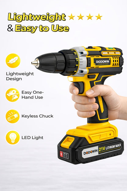 Cordless Impact Drill Set 12V / 21V Electric Drill Kit, 45Nm Torque, 2-Speed, Keyless Chuck, LED Light