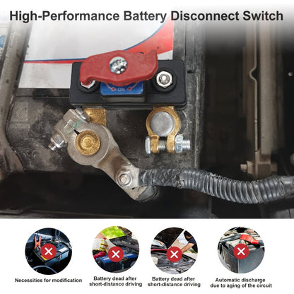 Two-Piece Battery Disconnect Switch Set with Red Rotary Levers and Clamp-Style Terminal Connections