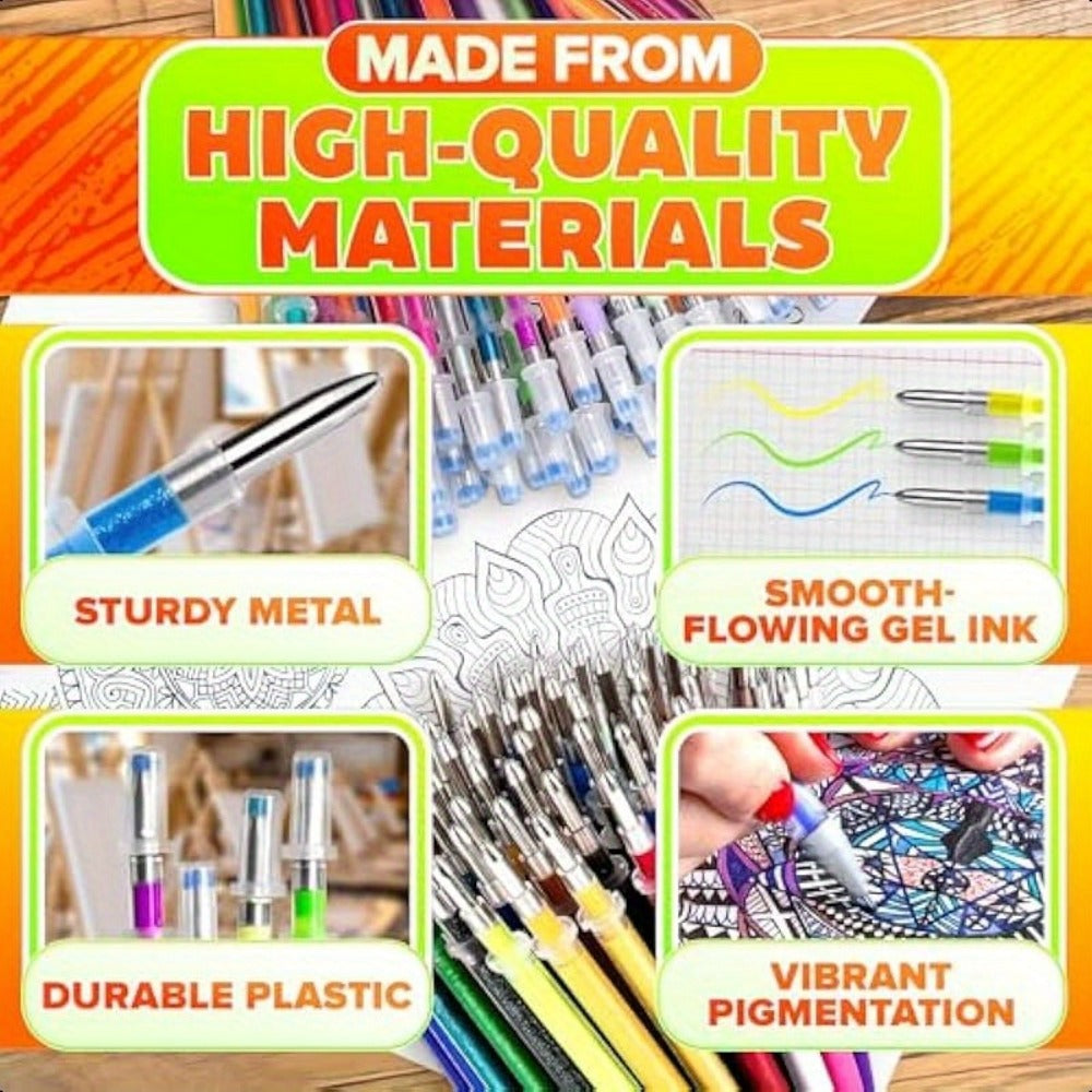 100-Pack Gel Pens Set Mixed Colors – Glitter, Metallic, Fluorescent & Colored Ink Pens for Drawing, Writing & Art Projects | Ages 14+