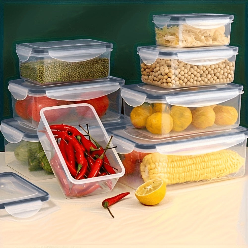 Meal Prep Box Food Storage Organizer with Stackable Lidded Plastic Sets in Three Piece Counts