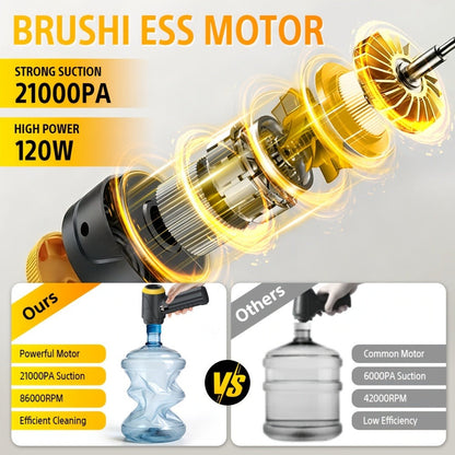 Car Vacuum Cordless 21000Pa Powerful Handheld Wireless 6000mAh USB Rechargeable for Entryways, Bedrooms and Living Spaces