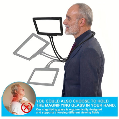 Hands-Free Magnifying Glass 5X Full Page, Flexible Gooseneck Neck-Worn Reading Magnifier for Seniors, Large Page Magnifier for Reading