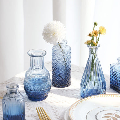 Bud Vases Set of 18 Blue Vintage Glass Small Flower Vases for Centerpieces – Rustic Farmhouse Table Decor for Home, Wedding