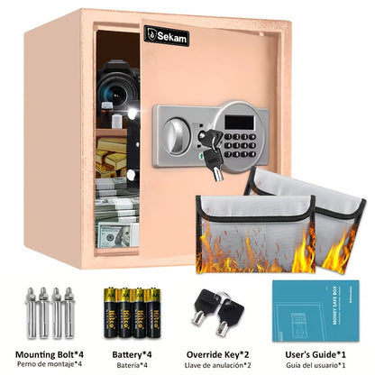 Fireproof Home Safe Box with Digital Keypad and Key Lock Steel Security Safe for Money for Entryways, Bedrooms and Living Spaces