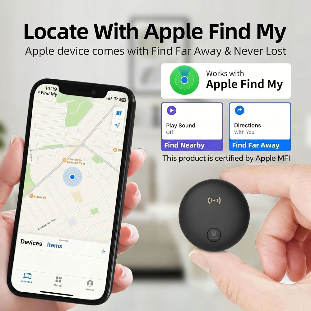 Round Magnetic Find My Locator Tag with One- or Two-Pack Black Options for Vehicles, Bikes and Personal Items