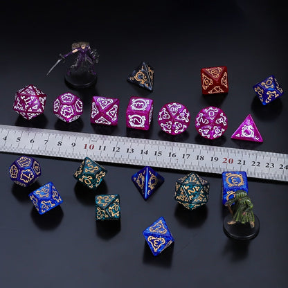 DnD Dice Set 49pcs Dragon Pattern Polyhedral Dice 7 Sets with Pouches with the Listed Color, Size or Set Options for Everyday Use
