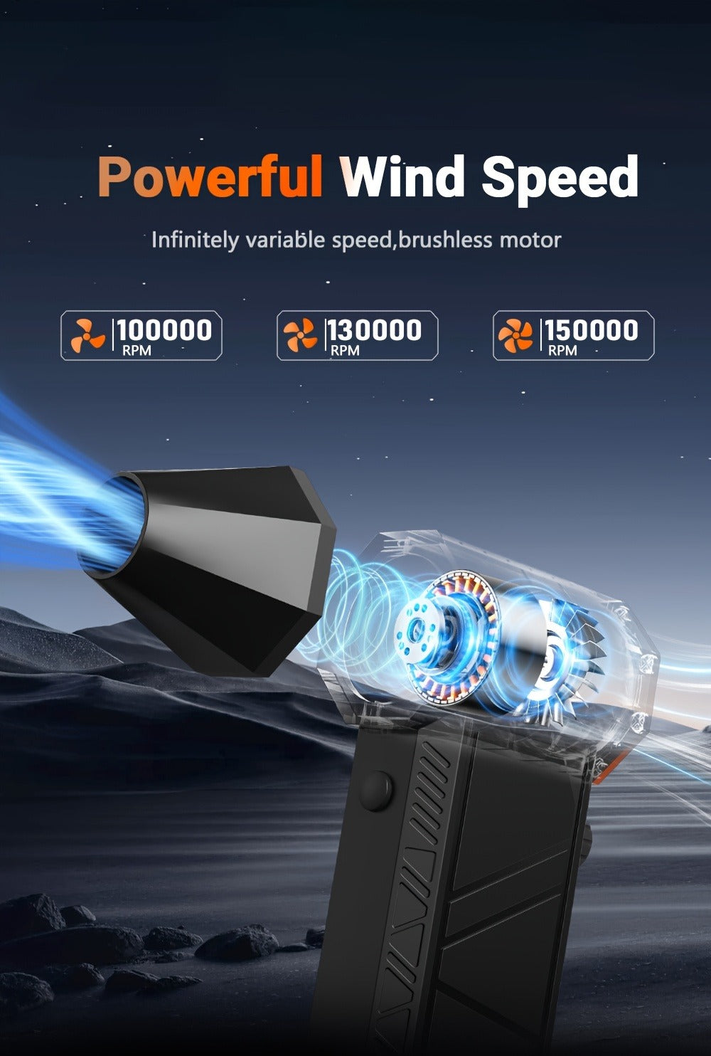 Electric Air Duster 150000RPM 200g Thrust Turbine Blower with Brushless Motor, 3-Speed 100K/130K/150K RPM