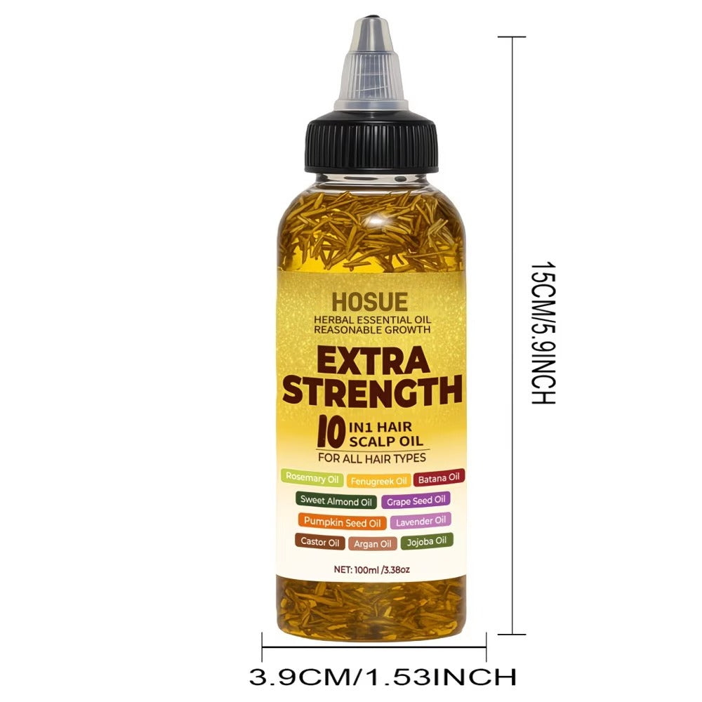 Hair Growth Oil 10-in-1 Botanical Herbal Blend Batana Rosemary Fenugreek Castor Red Onion Ginseng Turmeric Pumpkin Seed Nourishes