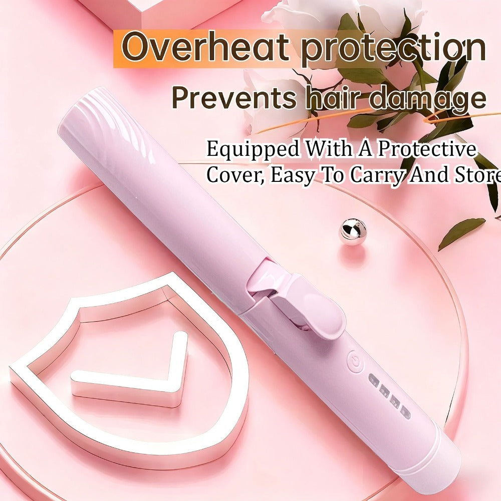Mini Cordless Curling Iron Portable Ceramic Hair Curler USB Rechargeable 4-Temperature Settings Travel Hair Styling Tool for Curling