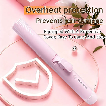 Mini Cordless Curling Iron Portable Ceramic Hair Curler USB Rechargeable 4-Temperature Settings Travel Hair Styling Tool for Curling